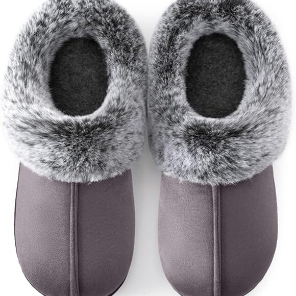 Other - Women's Moccasins Faux Fur Trim Memory Foam Slippers(Dark Gray)